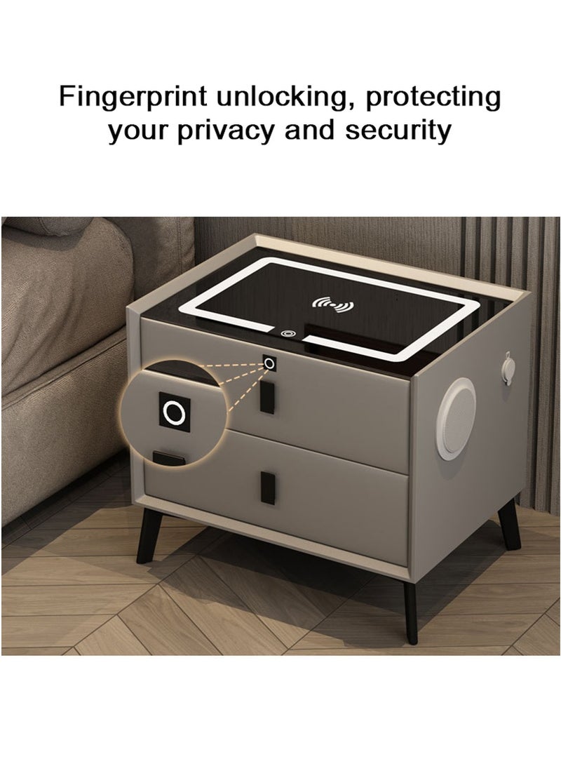 تابيت منصة ليلية ذكية ممتازة مع مكبر صوت لاسلكي ، بلوتوث ، قفل بصمة الأصابع ، وإضاءة ليلية قابلة للتعديل ، خزانة جنب السرير لغرفة المعيشة في غرفة النوم (رمادي داكن ، 50x40x46 سم) - Image 4