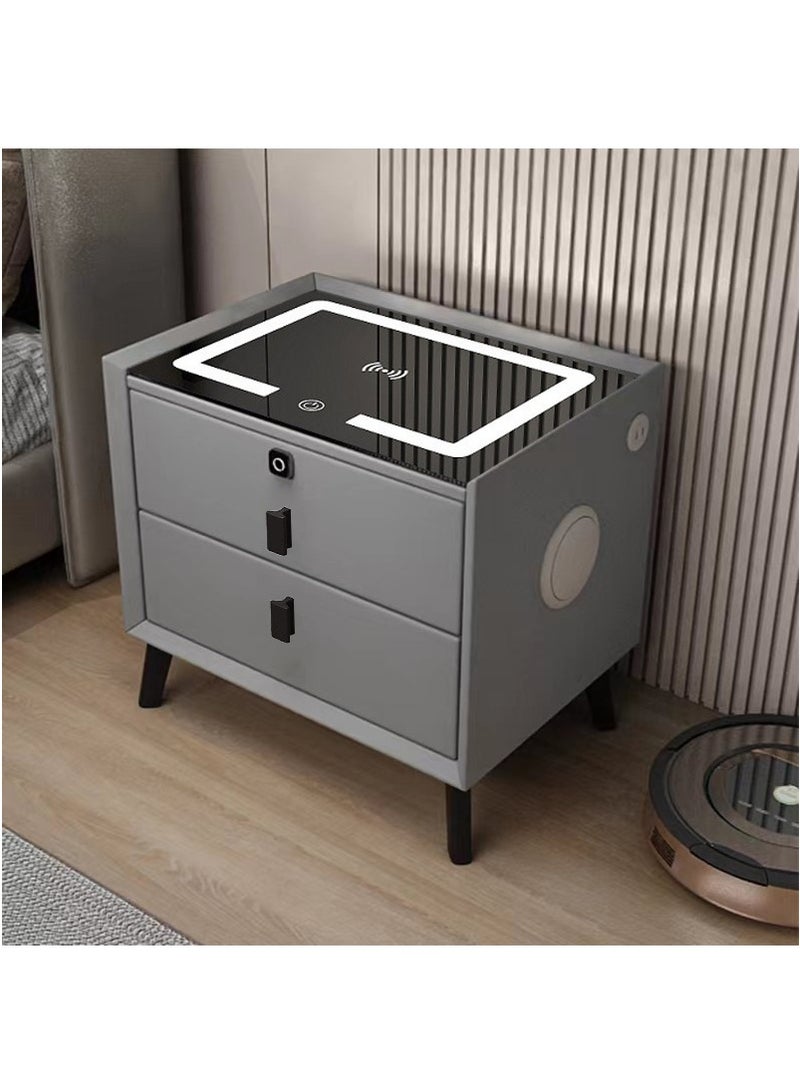 تابيت منصة ليلية ذكية ممتازة مع مكبر صوت لاسلكي ، بلوتوث ، قفل بصمة الأصابع ، وإضاءة ليلية قابلة للتعديل ، خزانة جنب السرير لغرفة المعيشة في غرفة النوم (رمادي داكن ، 50x40x46 سم) - Image 2