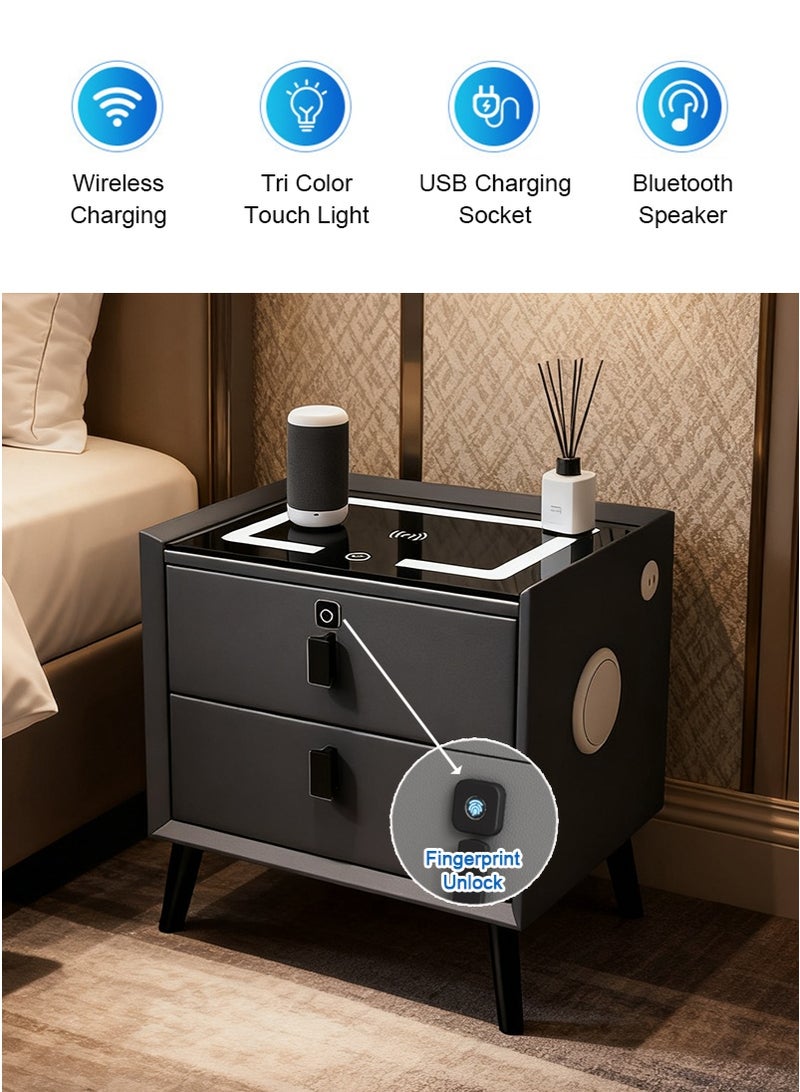 تابيت منصة ليلية ذكية ممتازة مع مكبر صوت لاسلكي ، بلوتوث ، قفل بصمة الأصابع ، وإضاءة ليلية قابلة للتعديل ، خزانة جنب السرير لغرفة المعيشة في غرفة النوم (رمادي داكن ، 50x40x46 سم) - Image 1