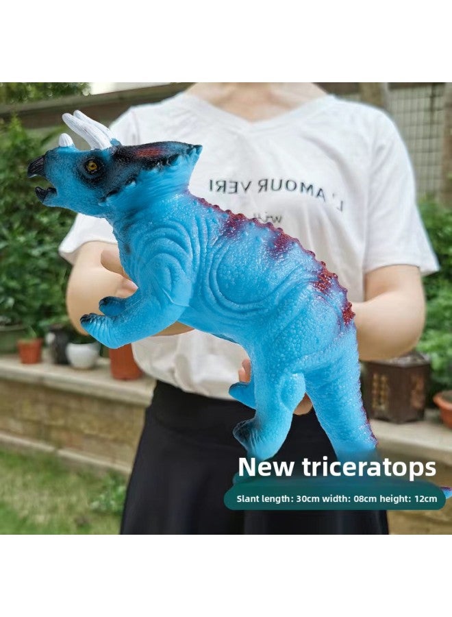 Large Soft Rubber Dinosaur Toy Simulation Plastic Animal Model Sound Early Education Bavaregre Children's Carpet Wholesale-Color:Medium Blue Triceratops 30cm-Specifications:Story Music Edition - Image 1