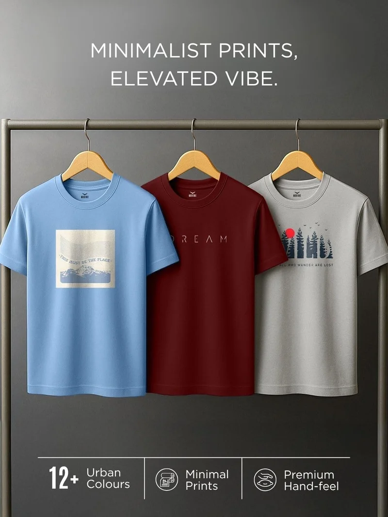 NOBERO  Men's Graphic Printed Cotton T-Shirts Pack of 3 for Men | Best Price UAE