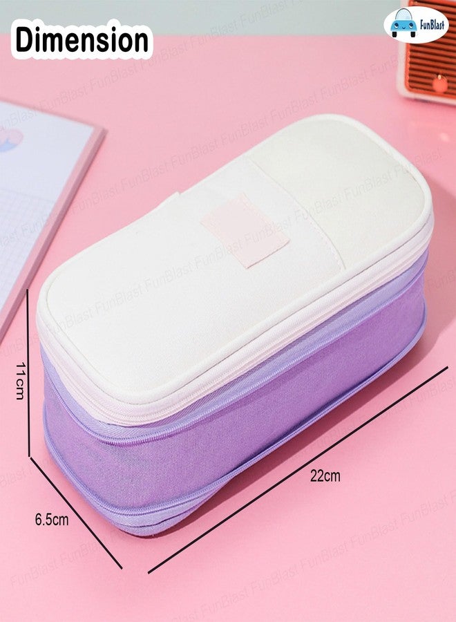 FunBlast Large Capacity Pencil Case, Multiple Compartment Double Zipper Portable Pencil Pouch, Aesthetic Pouch, Kawaii Pencil Case, Cute Pouches for Girls, Stationary Organizer Bag (Purpleee) - Image 3