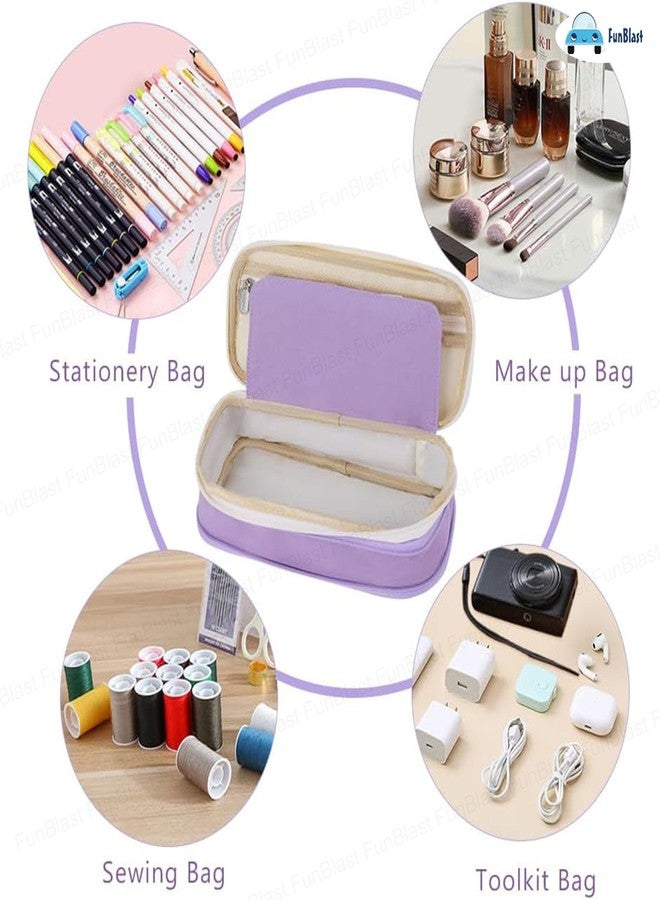 FunBlast Large Capacity Pencil Case, Multiple Compartment Double Zipper Portable Pencil Pouch, Aesthetic Pouch, Kawaii Pencil Case, Cute Pouches for Girls, Stationary Organizer Bag (Purpleee) - Image 2