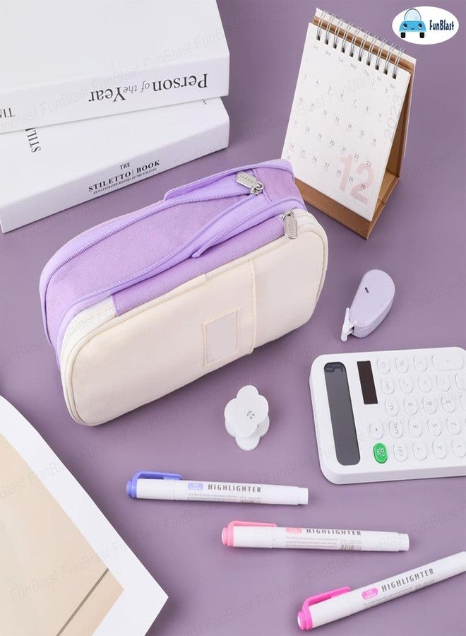 FunBlast Large Capacity Pencil Case, Multiple Compartment Double Zipper Portable Pencil Pouch, Aesthetic Pouch, Kawaii Pencil Case, Cute Pouches for Girls, Stationary Organizer Bag (Purpleee) - Image 5