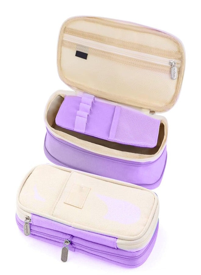 FunBlast Large Capacity Pencil Case, Multiple Compartment Double Zipper Portable Pencil Pouch, Aesthetic Pouch, Kawaii Pencil Case, Cute Pouches for Girls, Stationary Organizer Bag (Purpleee) - Image 1