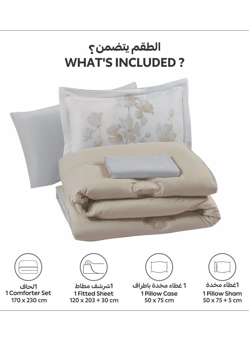 Donetella Bedding Comforter Set, Single Size Fits 120x200 cm - 4-Pcs Digital Print Quilted Bed Set, Microfiber Fabric - 1 Comforter, 1 Fitted Sheet, 1 Pillowcase And  1 Pillow Sham