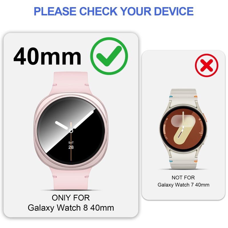 Cuteey 6+6 Pack for Samsung Galaxy Watch 8 Screen Protector Case 40mm, Hard PC Bumper Cover with Anti-Fog Tempered Glass Film for Galaxy Watch 8 Accessories Women - Image 2