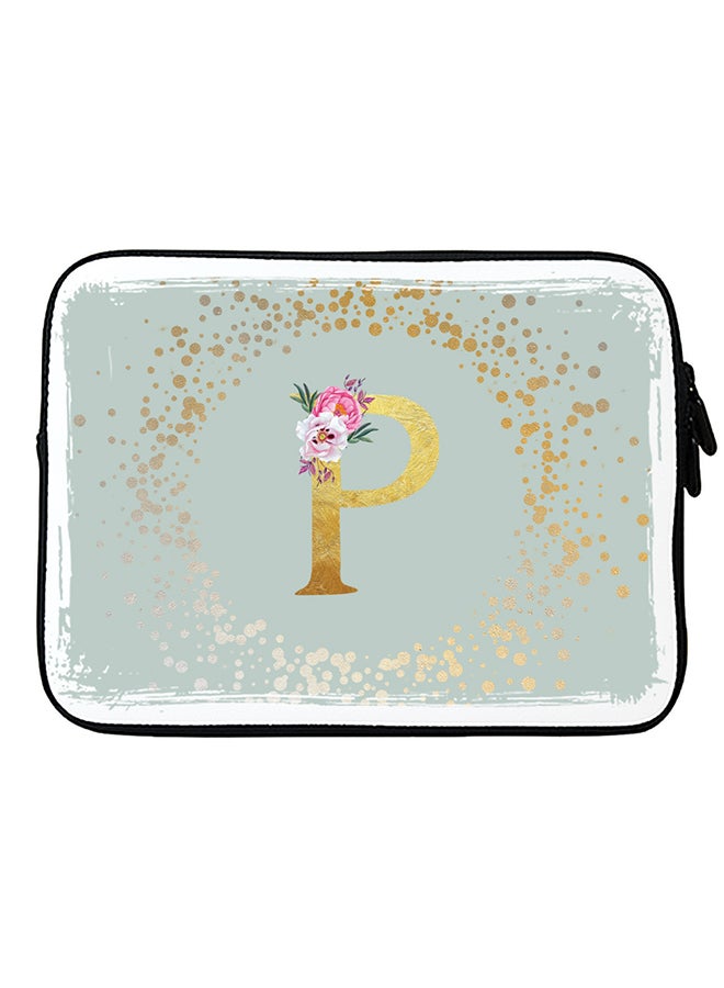 Stylizedd Laptop Sleeve Bag for Macbook 13, 14, 15, 16 inch- Custom Monogram Initial Letter Floral Pattern Alphabet - P  (Light Grey)  - Image 1