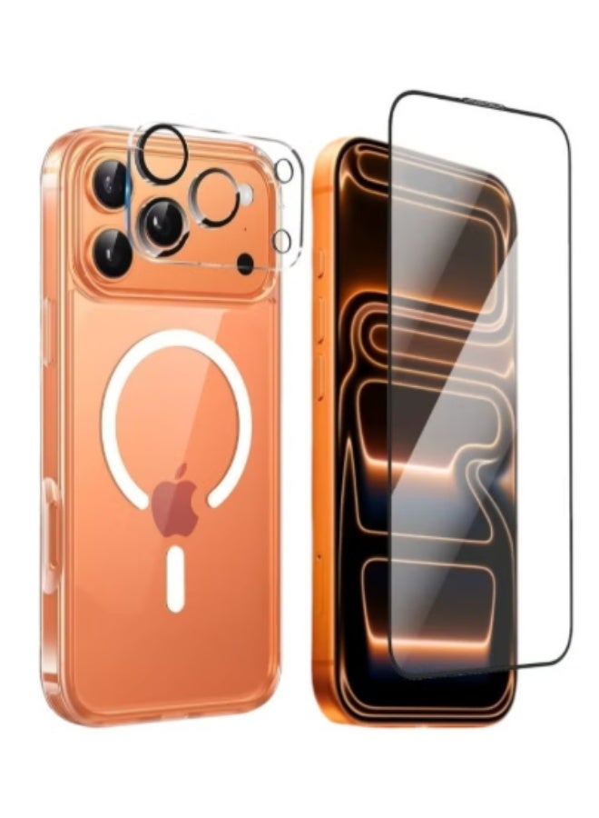 RTZ 3in1 case for iPhone 17 Pro, a set consisting of a protective case that is scratch and yellowing-resistant in the short term and supports MagSafe wireless charging, a shatterproof screen protector, and a glass camera protector, a complete set to protect your device from scratches, drops and breakage (3in1) - Image 1