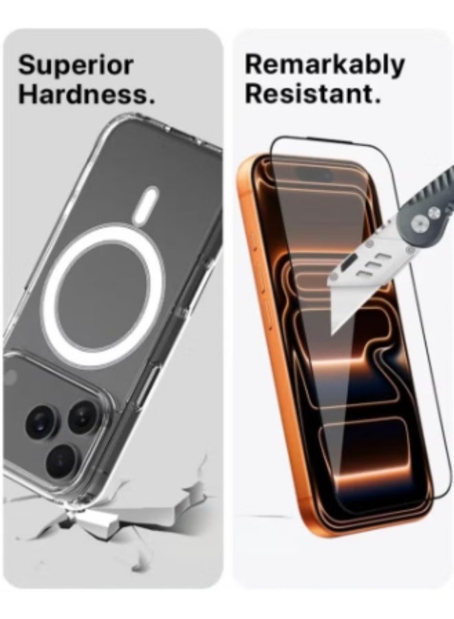 RTZ 3in1 case for iPhone 17 Pro, a set consisting of a protective case that is scratch and yellowing-resistant in the short term and supports MagSafe wireless charging, a shatterproof screen protector, and a glass camera protector, a complete set to protect your device from scratches, drops and breakage (3in1) - Image 4