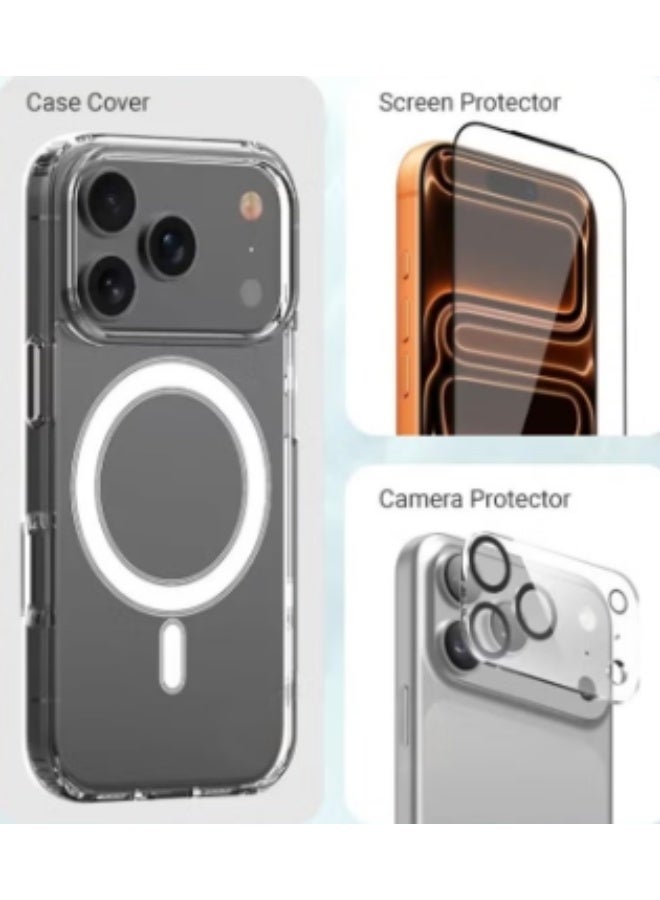 RTZ 3in1 case for iPhone 17 Pro, a set consisting of a protective case that is scratch and yellowing-resistant in the short term and supports MagSafe wireless charging, a shatterproof screen protector, and a glass camera protector, a complete set to protect your device from scratches, drops and breakage (3in1) - Image 3