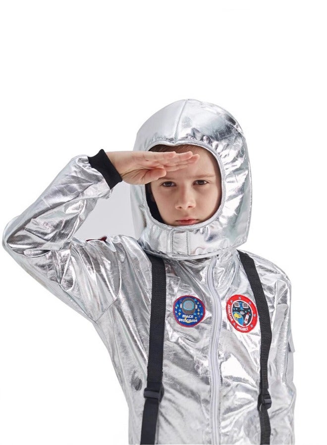 3 Pcs Kids Astronaut Space Suit Costume Cosplay Jumpsuit Gloves Hat 4-12 Years - Image 2