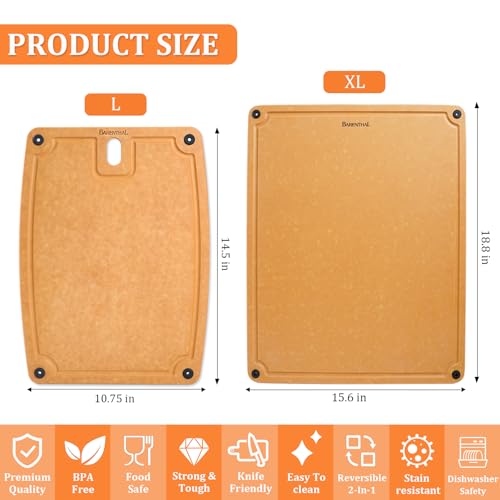 Barenthal Large Cutting Boards for Kitchen Dishwasher - 2PC Cutting Board Set Double-Sided with Non-Slip Feet and Juice Groove Composite Chopping Board for Kitchen Knife Friendly XL(18.8")+L(14.5") - Image 2