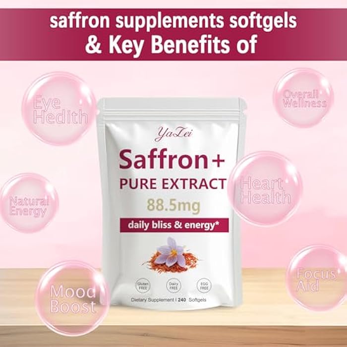 Yalei Saffron Extract Supplements 88.5mg,240 Softgels, 4 Month Supply- Boost Energy & Mood, Support Eye & Heart Health- Vegan, Gluten Free - Image 4