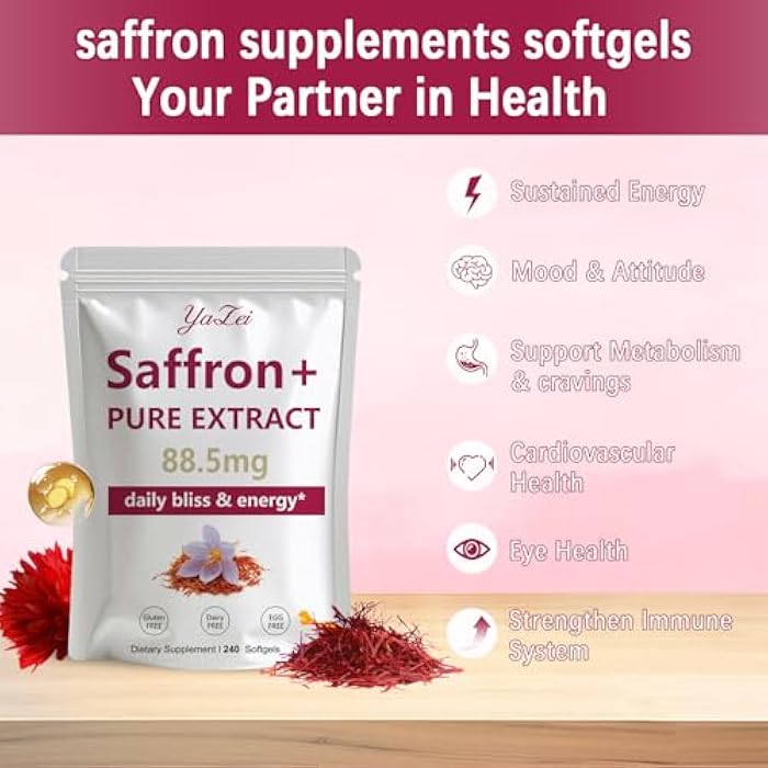 Yalei Saffron Extract Supplements 88.5mg,240 Softgels, 4 Month Supply- Boost Energy & Mood, Support Eye & Heart Health- Vegan, Gluten Free - Image 5