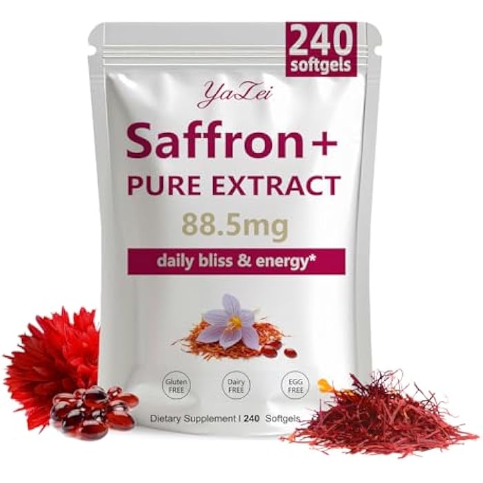 Yalei Saffron Extract Supplements 88.5mg,240 Softgels, 4 Month Supply- Boost Energy & Mood, Support Eye & Heart Health- Vegan, Gluten Free - Image 1