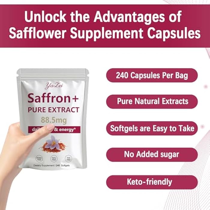 Yalei Saffron Extract Supplements 88.5mg,240 Softgels, 4 Month Supply- Boost Energy & Mood, Support Eye & Heart Health- Vegan, Gluten Free - Image 2