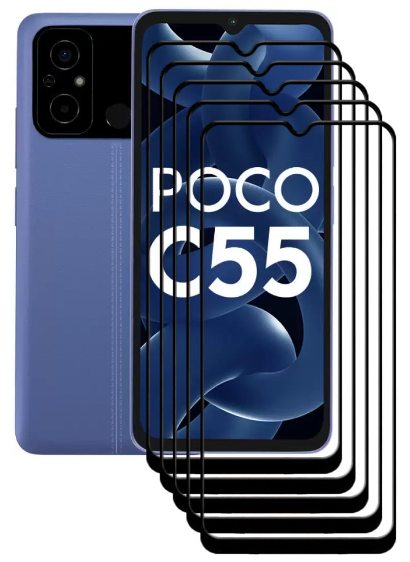 ACLIX 5 Pieces Antistatic ESD Dustproof Premium Quality High Definition Tempered Glass Screen Protector Designed For Xiaomi Poco C55 - Image 1