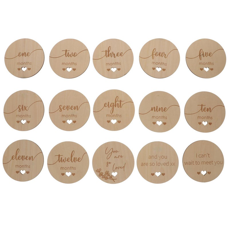 15 Pcs Wooden Milestone Cards Set For Baby Monthly Photos And Shower Props - Image 2