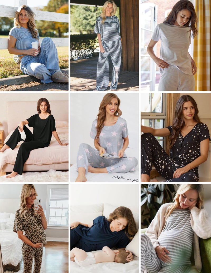 Ekouaer Pjs Sets for Women Casual Short Sleeve Crew Neck Sleepwear Tops with Pants Matching Pajamas Lounge Sets,Medium - Image 5