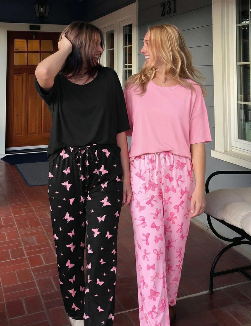 Ekouaer Pjs Sets for Women Casual Short Sleeve Crew Neck Sleepwear Tops with Pants Matching Pajamas Lounge Sets,Medium - Image 4