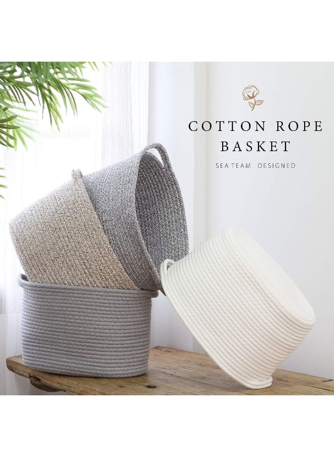 Sea Team Sea Team Oval Cotton Rope Woven Storage Basket with Handles, Diaper Caddy, Nursery Nappies Organizer, Baby Shower Basket for Kid's Room, 12.2 x 8.7 x 9 Inches (Small Size, Mottled Grey)  - Image 2