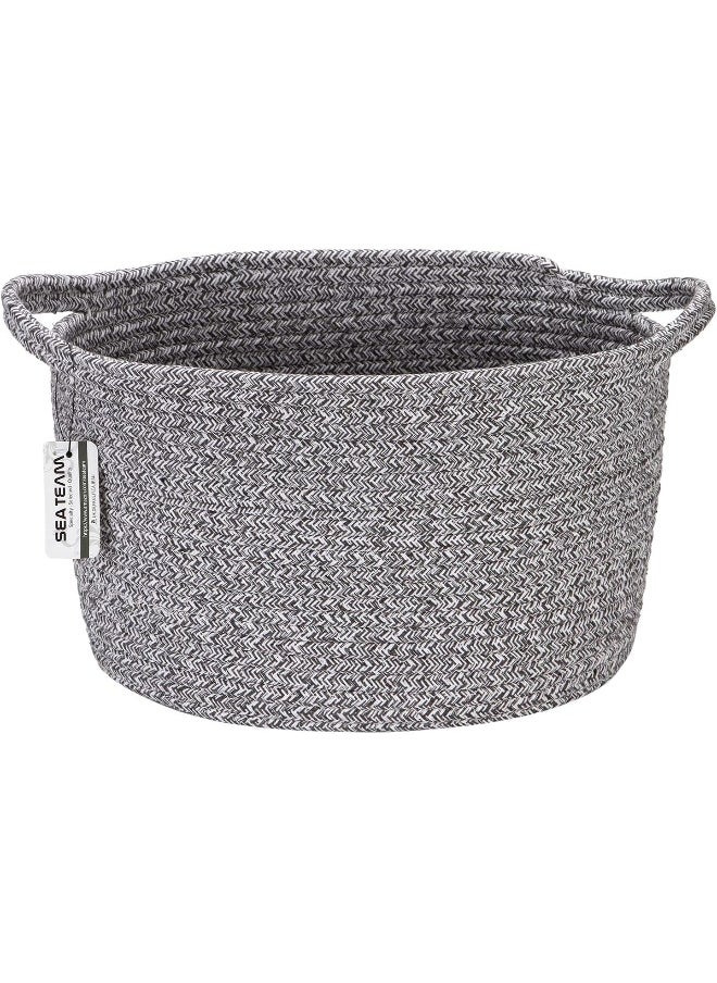 Sea Team Sea Team Oval Cotton Rope Woven Storage Basket with Handles, Diaper Caddy, Nursery Nappies Organizer, Baby Shower Basket for Kid's Room, 12.2 x 8.7 x 9 Inches (Small Size, Mottled Grey)  - Image 1