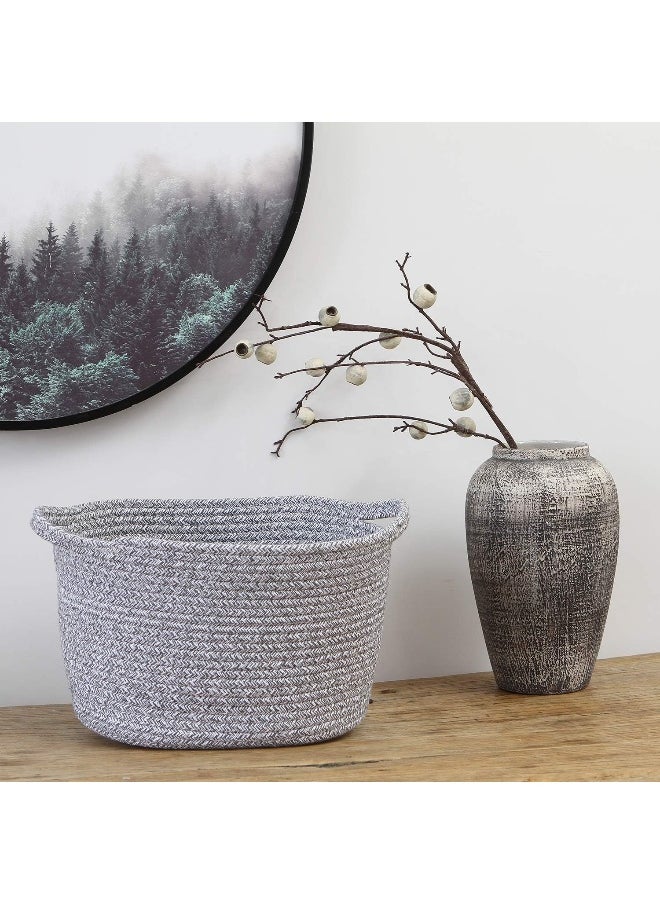 Sea Team Sea Team Oval Cotton Rope Woven Storage Basket with Handles, Diaper Caddy, Nursery Nappies Organizer, Baby Shower Basket for Kid's Room, 12.2 x 8.7 x 9 Inches (Small Size, Mottled Grey)  - Image 3