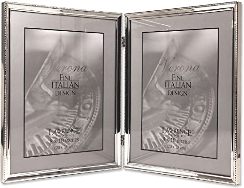 Lawrence Frames Lawrence 11680D 8-Inch x 10-Inch Metal Silver Hinged Double Picture Frame with Beads - Image 3