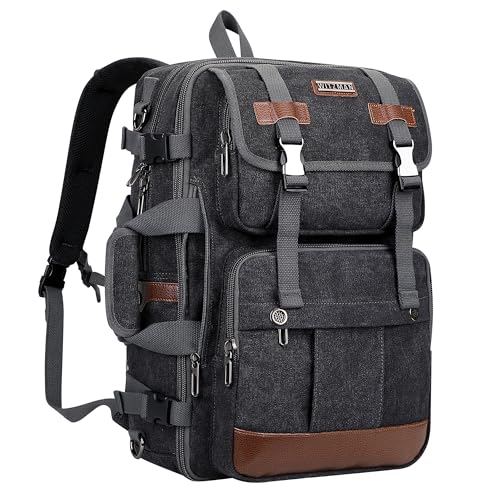 WITZMAN Canvas Travel Backpack for Men Large Laptop Backpack Fit 17 inch Carry-on Airline Approved Convertible Shoulder Rucksack(A6617 Black) - Image 1
