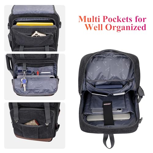WITZMAN Canvas Travel Backpack for Men Large Laptop Backpack Fit 17 inch Carry-on Airline Approved Convertible Shoulder Rucksack(A6617 Black) - Image 4