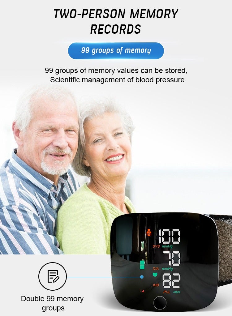 Rechargeable Digital Wrist Blood Pressure Monitor Adjustable Cuff Bp Detector 2x99 Readings Memory Large Display Voice Heart Rate Automatic Tensiometer - Image 1