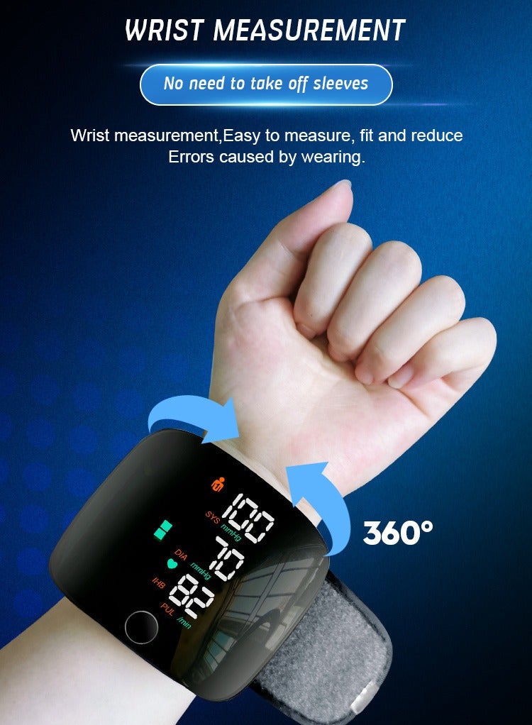Rechargeable Digital Wrist Blood Pressure Monitor Adjustable Cuff Bp Detector 2x99 Readings Memory Large Display Voice Heart Rate Automatic Tensiometer - Image 2