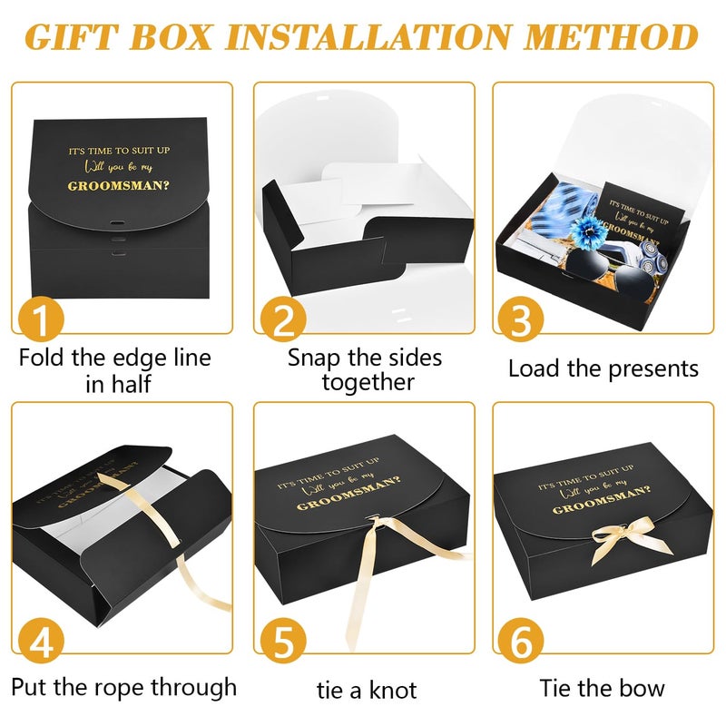 WLUSEAXI Groomsmen Proposal Box with Cards, 10.6x7.9x3.1 Inch Gift Box with Ribbon, Will You Be My Groomsman Box for Best Man Proposal Set of 8 - Image 5