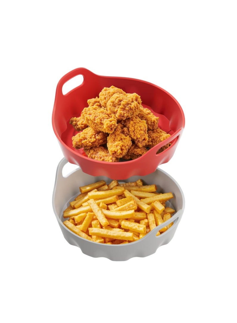 Li & Zhao Silicone Air Fryer Liners - 2 PCS Reusable Silicone Liners for Air Fryer Basket (4-7 Qt) - Red & Gray - Image 1