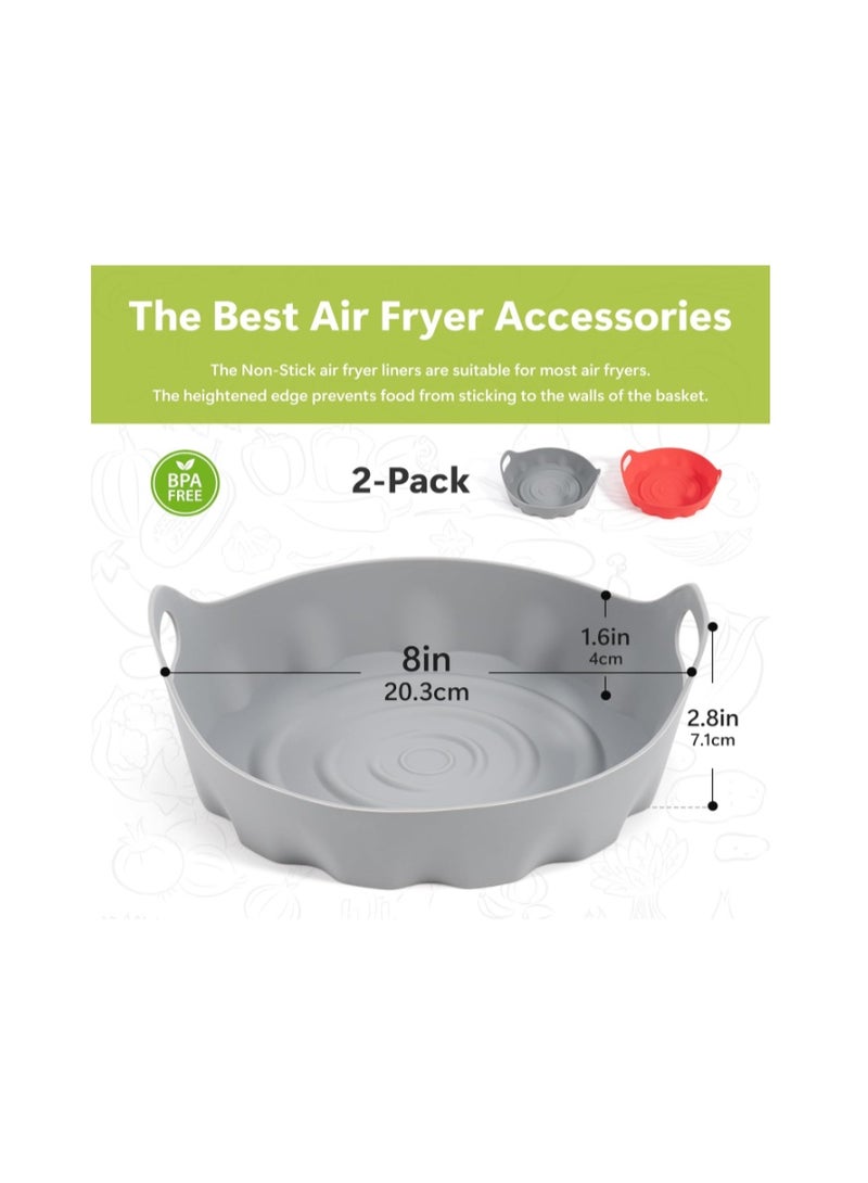 Li & Zhao Silicone Air Fryer Liners - 2 PCS Reusable Silicone Liners for Air Fryer Basket (4-7 Qt) - Red & Gray - Image 2