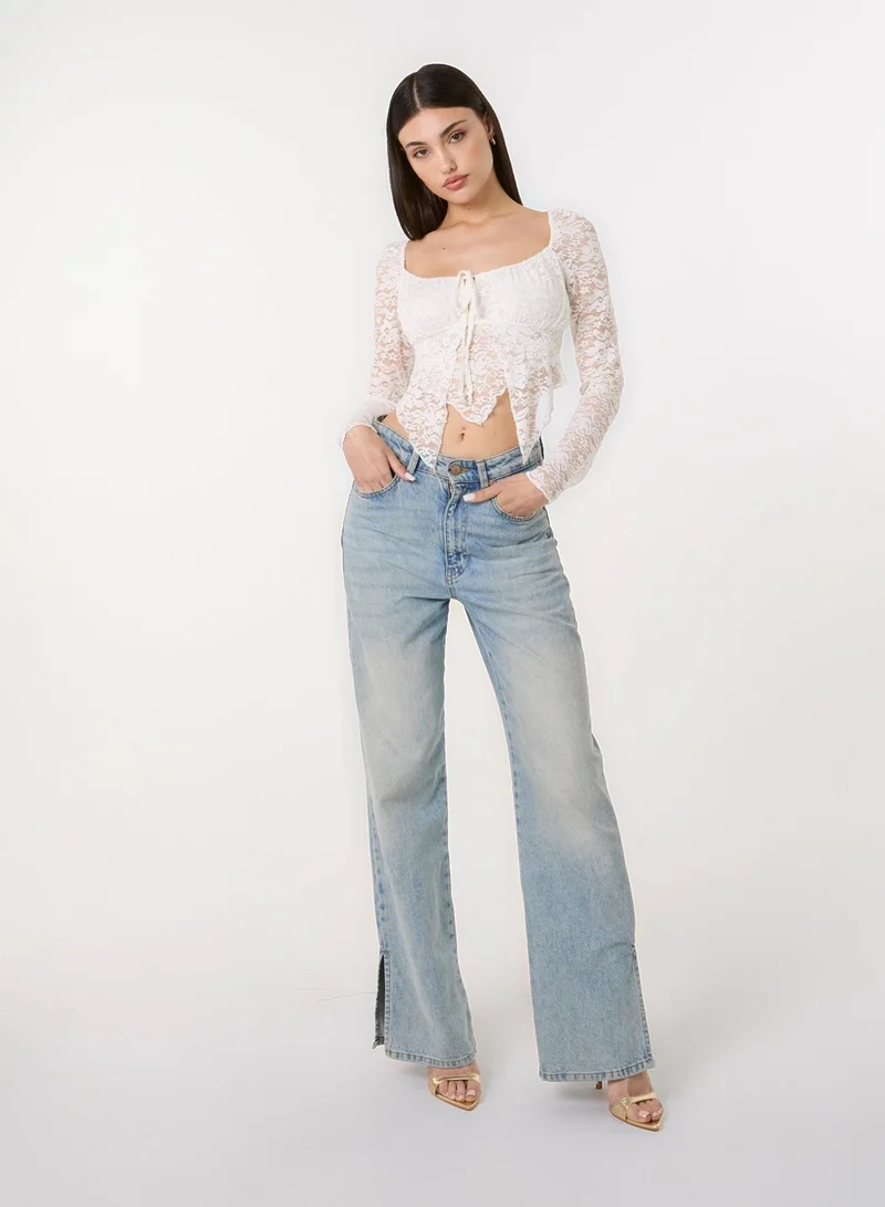 Pink Vanilla Long Sleeve Lace Butterfly Top