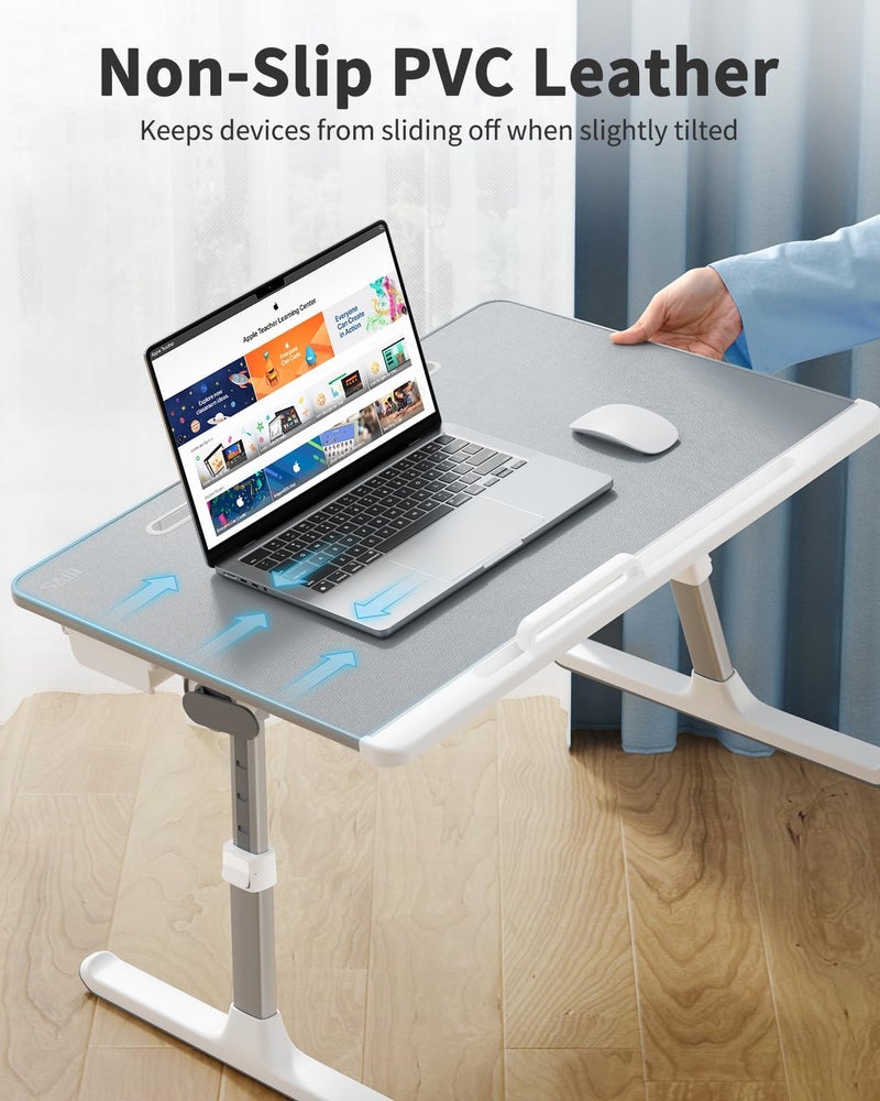 SAIJI Laptop tray, SAIJI 60*45cm Table lap for bed, Multi-purpose Premium Lapdesk, Height Angle adjustable, with Book Stand, Drawer, Tablet slot, for Eating, Working, Writing, Gaming, Drawing (Light Grey) - Image 5