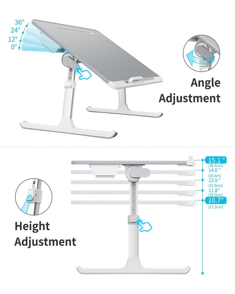 SAIJI Laptop tray, SAIJI 60*45cm Table lap for bed, Multi-purpose Premium Lapdesk, Height Angle adjustable, with Book Stand, Drawer, Tablet slot, for Eating, Working, Writing, Gaming, Drawing (Light Grey) - Image 4