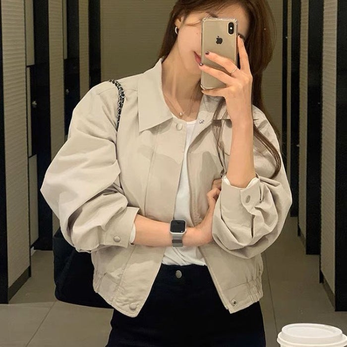 2025 Spring and Autumn Thin High-end Elegant Short Coat Womens Korean-style Zipper Casual All-match Jacket Work Top Trendy Apricot 