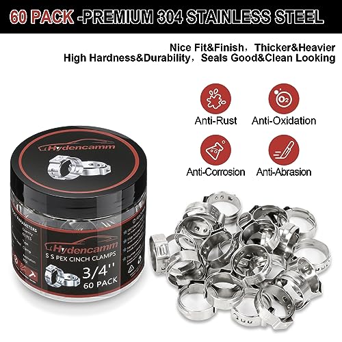 Hydencamm 60 Pack 3/4 Inch PEX Crimp Rings, Premium 304 Stainless Steel Pex Clamps, Pex Cinch Clamp Rings with Storage Case for PEX Tubing Pipe Fitting Connections By Hydencamm(3/4"x60) - Image 3