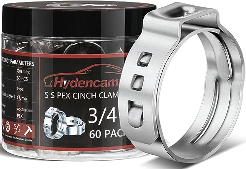 Hydencamm 60 Pack 3/4 Inch PEX Crimp Rings, Premium 304 Stainless Steel Pex Clamps, Pex Cinch Clamp Rings with Storage Case for PEX Tubing Pipe Fitting Connections By Hydencamm(3/4"x60) - Image 1