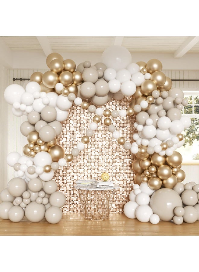 Gold and White Balloons Arch Kit-162pcs Neutral White Sand Chrome Gold Balloons Garland Set for Wedding Christening Baptism Boho Baby Shower Engagement Bridal Shower Birthday Decorations - Image 1