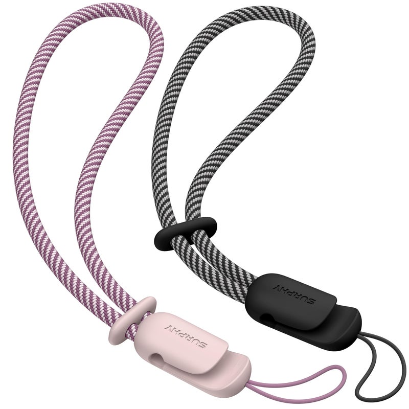 SURPHY 2 Pack Phone Lanyard for Cellphone Case, Phone Wrist Strap for Case, Cellphone Strap with 2-Color Braided, Charm Wrist Lanyard for Women and Men, Cellphone Wrist Lanyard for Women, Pink & Black - Image 1