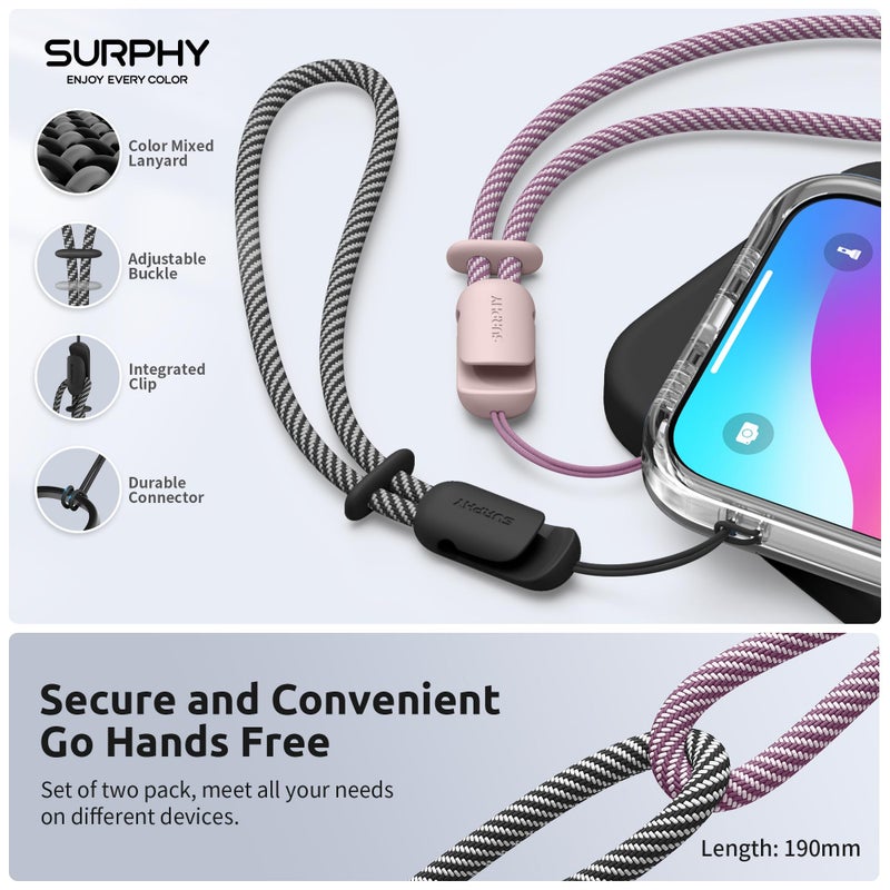 SURPHY 2 Pack Phone Lanyard for Cellphone Case, Phone Wrist Strap for Case, Cellphone Strap with 2-Color Braided, Charm Wrist Lanyard for Women and Men, Cellphone Wrist Lanyard for Women, Pink & Black - Image 2
