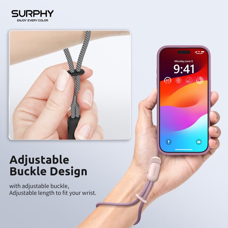 SURPHY 2 Pack Phone Lanyard for Cellphone Case, Phone Wrist Strap for Case, Cellphone Strap with 2-Color Braided, Charm Wrist Lanyard for Women and Men, Cellphone Wrist Lanyard for Women, Pink & Black - Image 5