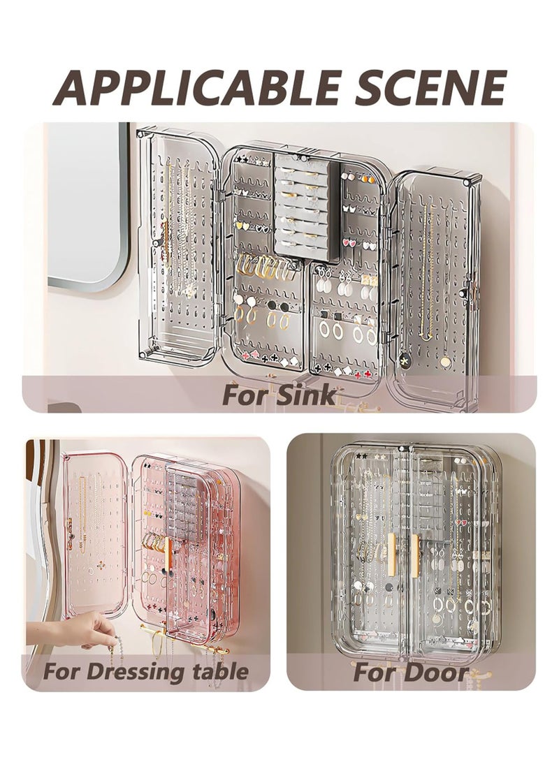 Excefore Wall Mounted Jewelry Organizer, No Punching Transparent Necklace Storage Hanging Box Cabinet, Bedroom Earring Ring Holder Decor Display Rack Preppy Teen Girl Birthday Gifts (11x8inch)  - Image 5