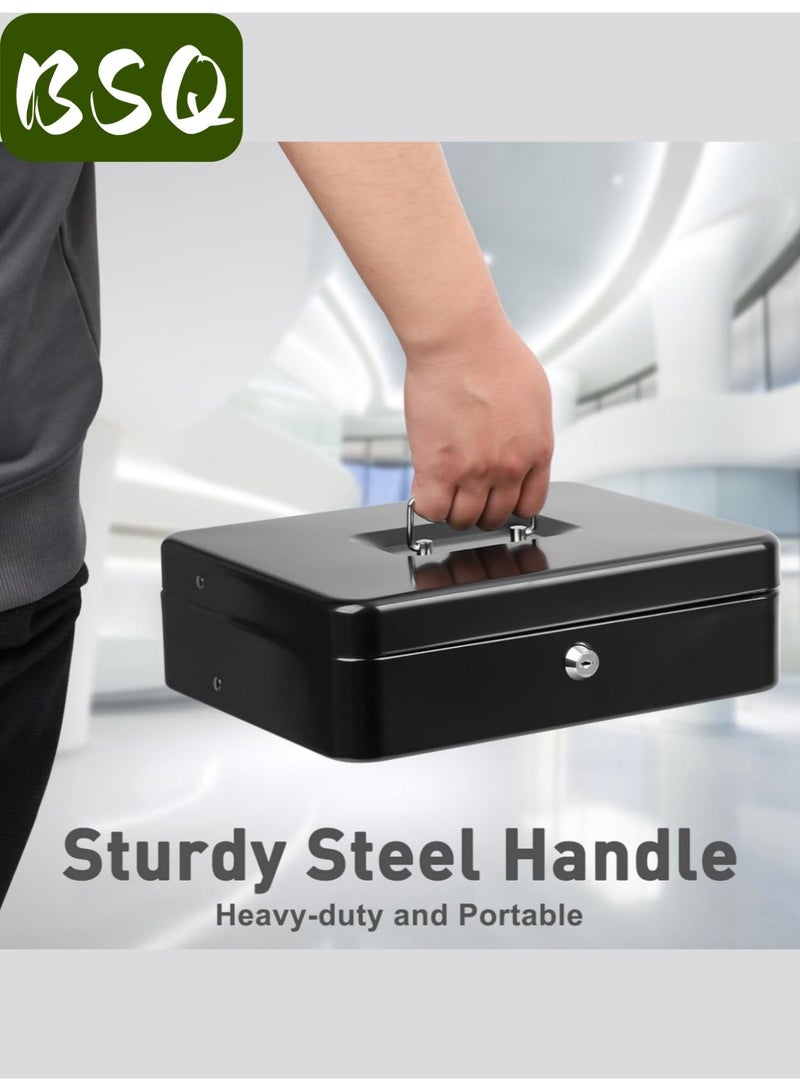BSQ Metal Cash Box with Key Lock | cash box | Cash Tray | Cash Storage Box with Locking Lid | Black Metal Steel Cash Box for Small Business | Black Money Saving Box | Stores checks, coins, portable cash storage box with lockable lid - Image 2