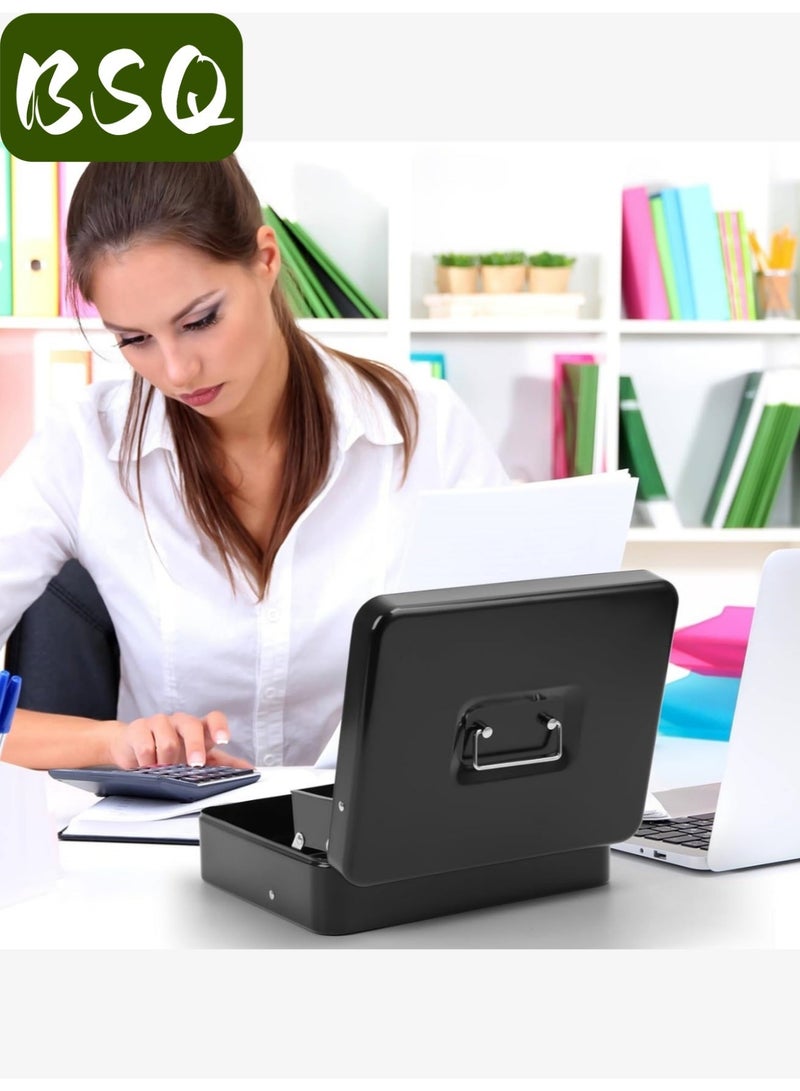 BSQ Metal Cash Box with Key Lock | cash box | Cash Tray | Cash Storage Box with Locking Lid | Black Metal Steel Cash Box for Small Business | Black Money Saving Box | Stores checks, coins, portable cash storage box with lockable lid - Image 3