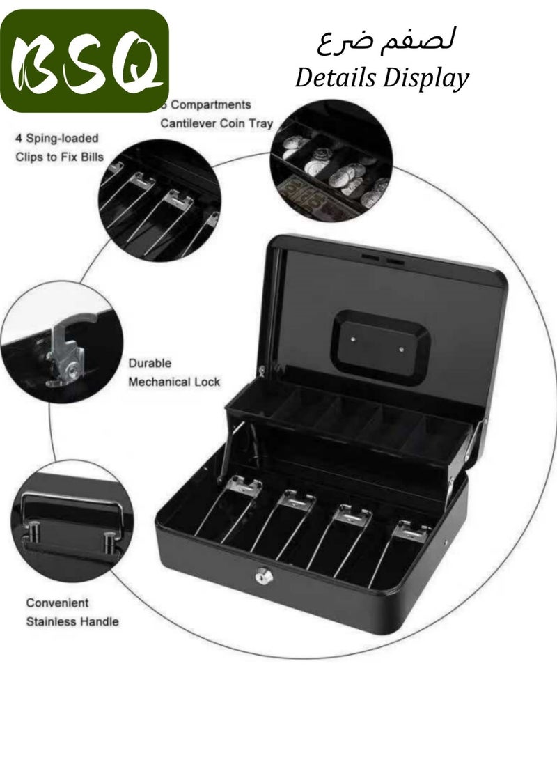 BSQ Metal Cash Box with Key Lock | cash box | Cash Tray | Cash Storage Box with Locking Lid | Black Metal Steel Cash Box for Small Business | Black Money Saving Box | Stores checks, coins, portable cash storage box with lockable lid - Image 4